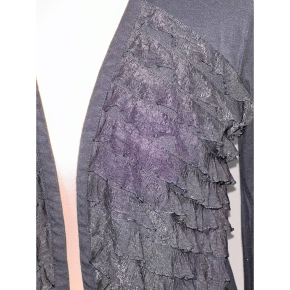 Saks Fifth Avenue Womens S Ruffled Open Front Cardigan Black Ruched Sleeves - Picture 4 of 12